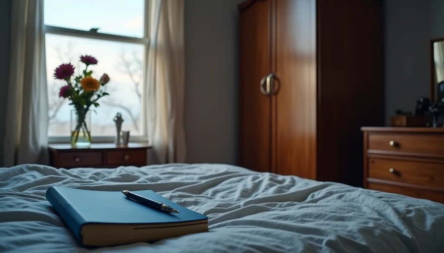 Gentle Living Bedroom Moment Notebook and pen resting on a bed in a calm bedroom.