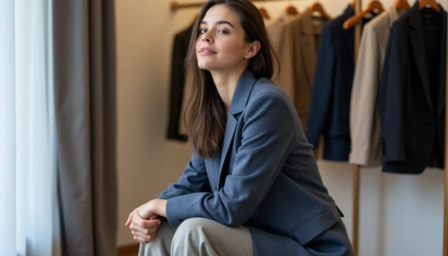 The Five-Minute Test woman seated leaning forward in slate blue blazer fitting room movement test no pulling