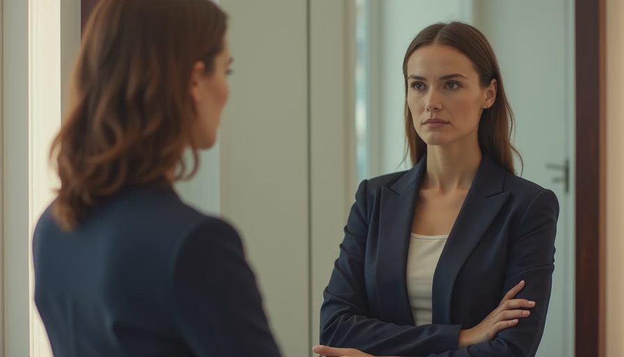 woman in fitting room mirror 